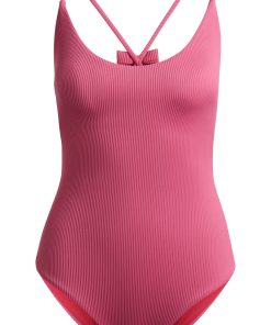 Hugo Boss-Ribbed one-piece swimsuit with bow trim-hugo by hugo boss