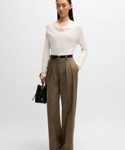 Hugo Boss Tops-Long-sleeved top in stretch crepe with cowl neckline-hugo boss store 2