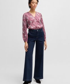 Hugo Boss Blouses-Regular-fit blouse with V neckline in printed satin-hugoboss 2