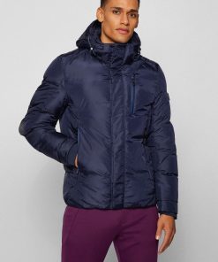 Hugo Boss Jackets and Coats-Mixed-material hooded jacket with logo badge-hugo by hugo boss