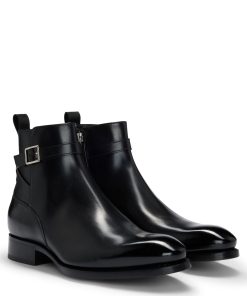 Hugo Boss Boots-Leather jodhpur boots with zip closure and buckled strap-hugo boss near me