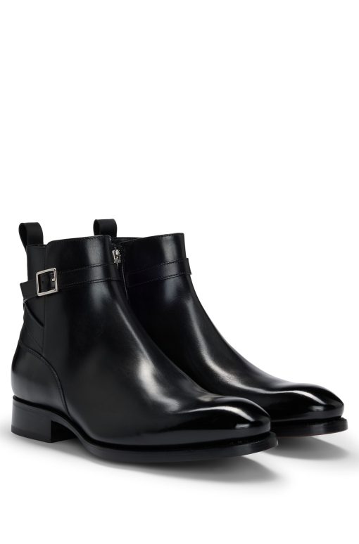 Hugo Boss Boots-Leather jodhpur boots with zip closure and buckled strap-hugo boss near me