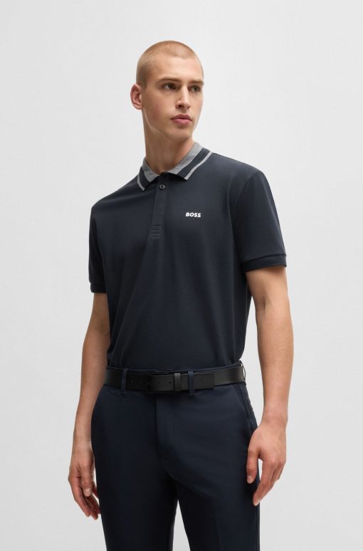 Hugo Boss Polo Shirts-Stretch-cotton polo shirt with logo detail-hugo boss store