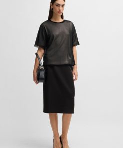 Hugo Boss Tops-Double-layer jersey top with sequin embellishments-boss store near me 2