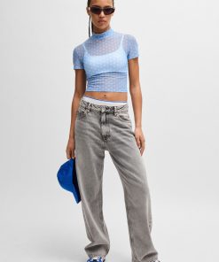 Hugo Boss Tops-Cropped top in logo-print stretch mesh-boss near me 2