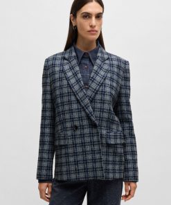 Hugo Boss Tailored Jackets-Relaxed-fit double-breasted jacket in checked tweed-boss near me