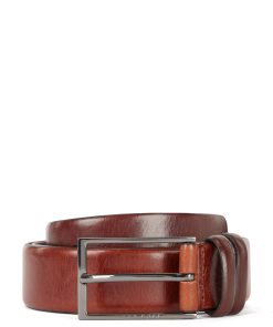 Hugo Boss Belts-Vegetable-tanned leather belt with gunmetal hardware-hugo boss store near me