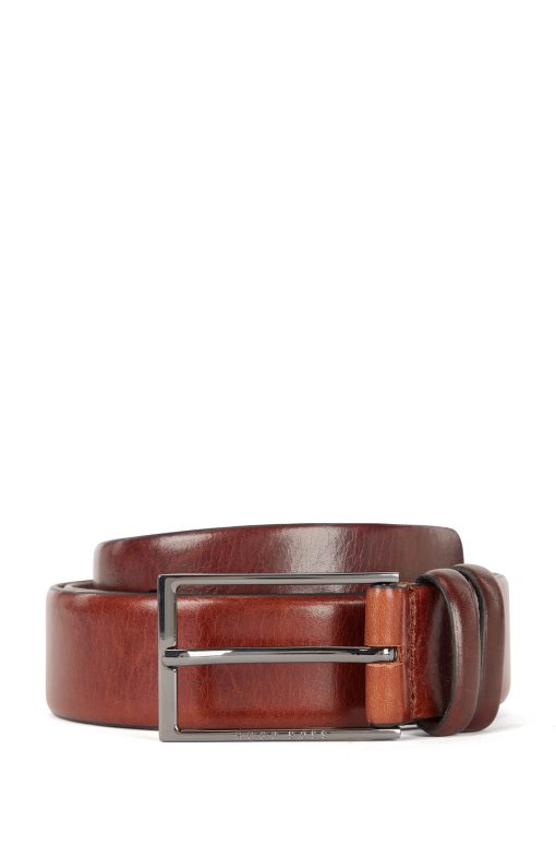 Hugo Boss Belts-Vegetable-tanned leather belt with gunmetal hardware-hugo boss store near me