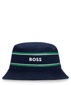 Hugo Boss-Kids’ cotton-twill bucket hat with stripes and logo-hugo boss store