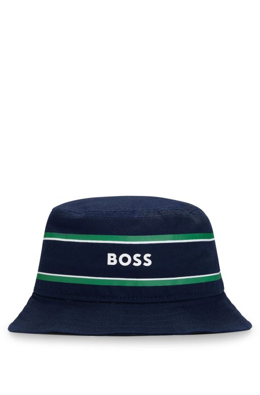 Hugo Boss-Kids' cotton-twill bucket hat with stripes and logo-hugo boss store