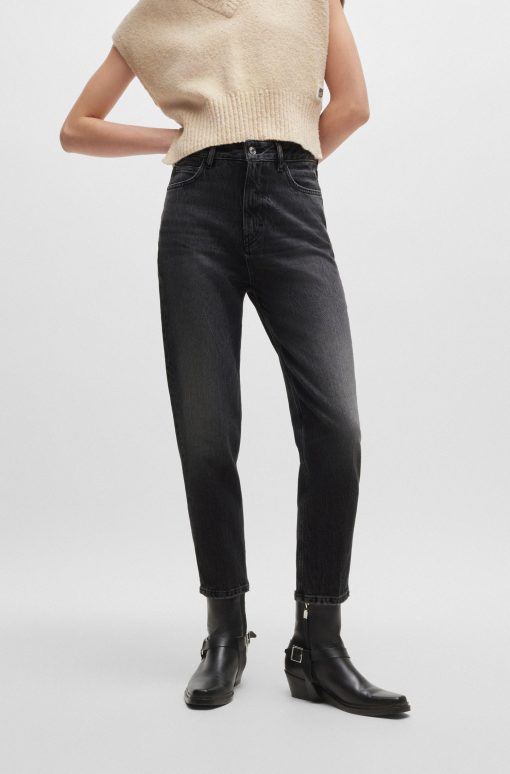 Hugo Boss Pants-Mom-fit jeans in dark-gray comfort-stretch denim-hugo boss outlet