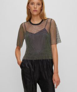 Hugo Boss Blouses-Regular-fit blouse in sparkling mesh with crystal details-hugo boss store near me