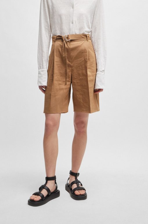 Hugo Boss-Relaxed-fit shorts in a stretch linen blend-hugoboss