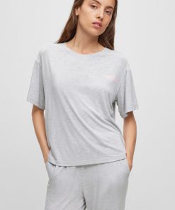 Hugo Boss Underwear, Pajamas, and Socks-Relaxed-fit pajama T-shirt with printed logo-boss near me