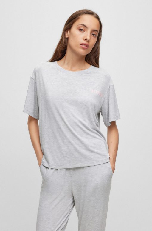 Hugo Boss Underwear, Pajamas, and Socks-Relaxed-fit pajama T-shirt with printed logo-boss near me