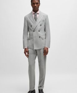 Hugo Boss Suits-Slim-fit double-breasted suit in checked wool-hugo boss outlet 2