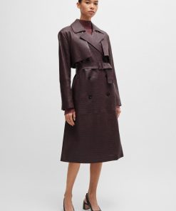 Hugo Boss Jackets and Coats-Double-breasted trench coat in crocodile-patterned leather-boss store 2