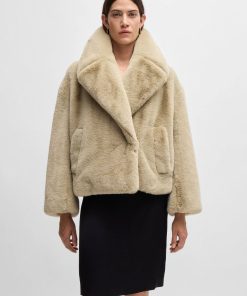 Hugo Boss Jackets and Coats-Cropped coat in plush teddy fabric-hugo boss near me