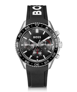 Hugo Boss Watches-Silicone-strap chronograph watch with black dial-boss store