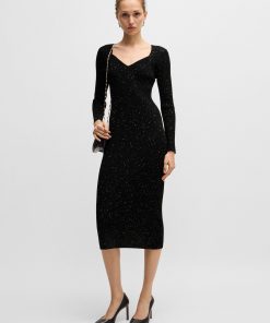 Hugo Boss Dresses-Long-sleeved knitted dress with sequin embellishments-hugo 2