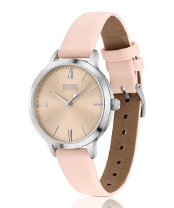 Hugo Boss Watches-Leather-strap watch with gold-tone brushed dial-boss store near me 2