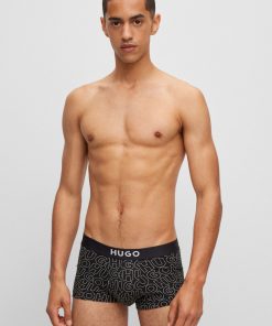 Hugo Boss Underwear-Two-pack of stretch-cotton trunks with logo waistbands-hugo boss near me 2