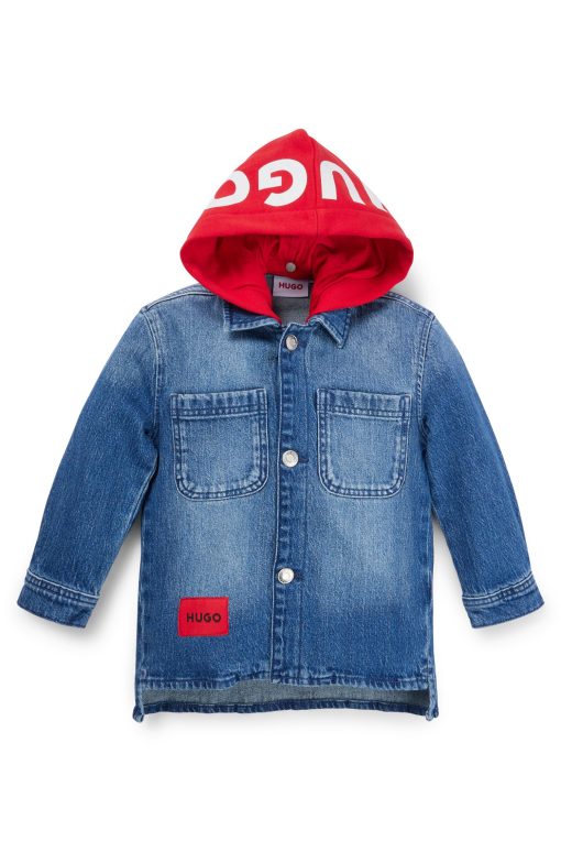 Hugo Boss-Kids' blue-denim jacket with detachable contrast hood-boss hugo - Image 2