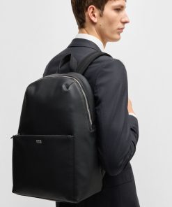 Hugo Boss Bags-Textured backpack with logo hardware-hugo 2