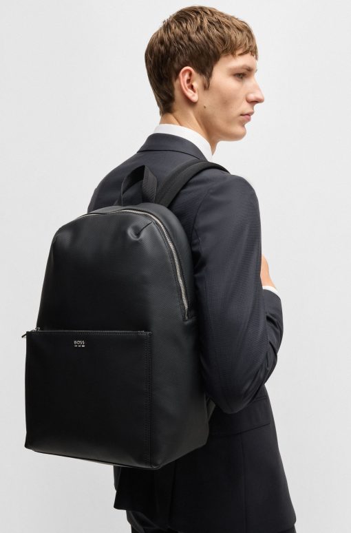 Hugo Boss Bags-Textured backpack with logo hardware-hugo - Image 2