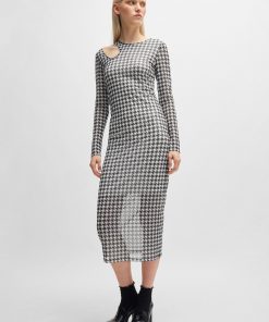 Hugo Boss Dresses-Houndstooth mesh midi dress with cut-out neckline-hugo boss store