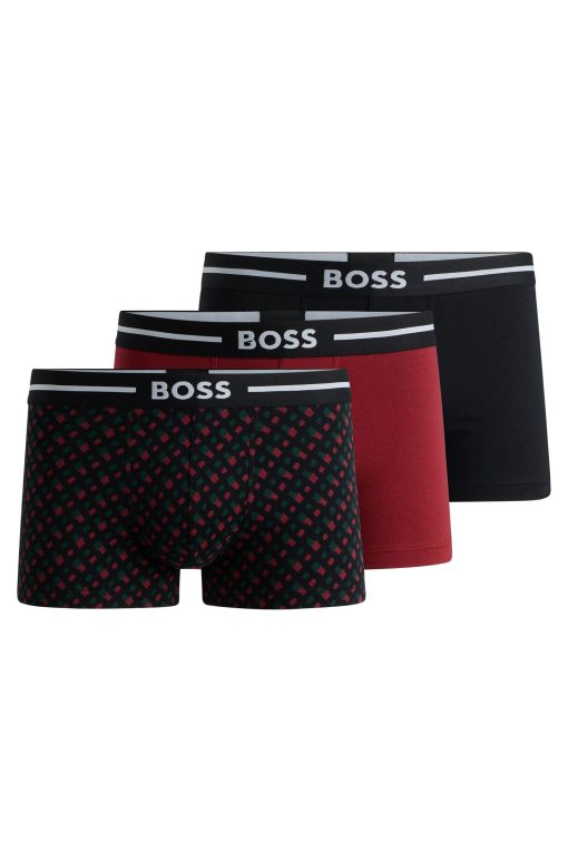 Hugo Boss Underwear-Three-pack of stretch-cotton trunks with logo waistbands-hugo by hugo boss