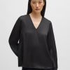 Hugo Boss Blouses-Regular-fit blouse in cotton poplin with point collar-hugo boss outlet 4