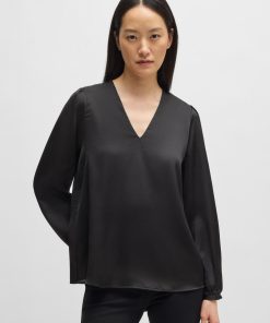 Hugo Boss Blouses-Regular-fit blouse with V neckline in hammered satin-hugo boss sale