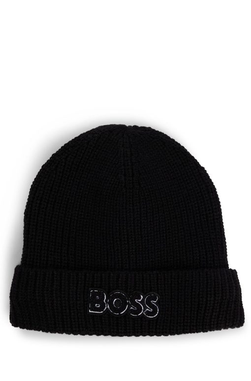 Hugo Boss-Kids' beanie hat with logo and faux-fur lining-hugo