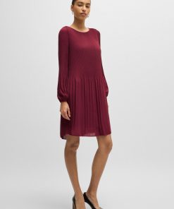 Hugo Boss Dresses-Regular-fit dress with plissé pleats and crew neckline-boss store 2