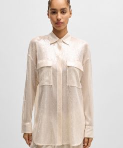 Hugo Boss Blouses-Relaxed-fit blouse with sequins and point collar-hugo by hugo boss