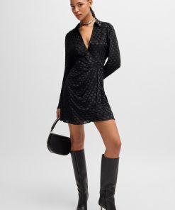 Hugo Boss Dresses-Wrap-front regular-fit dress with devoré pattern-hugo boss store near me