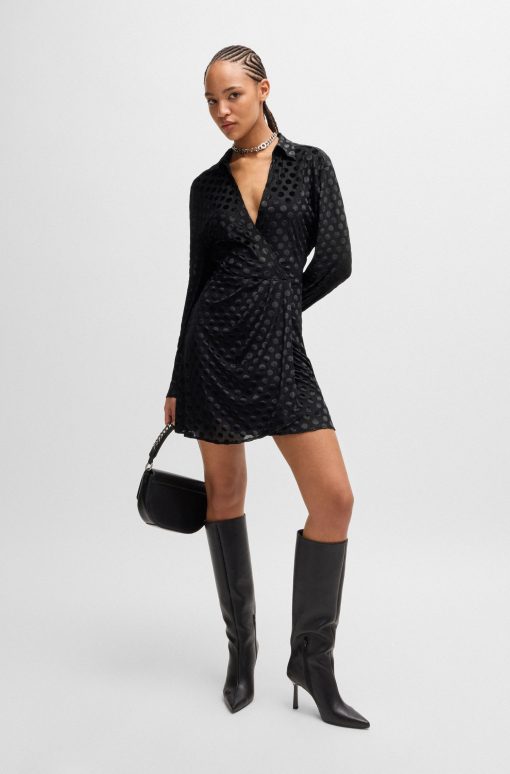 Hugo Boss Dresses-Wrap-front regular-fit dress with devoré pattern-hugo boss store near me