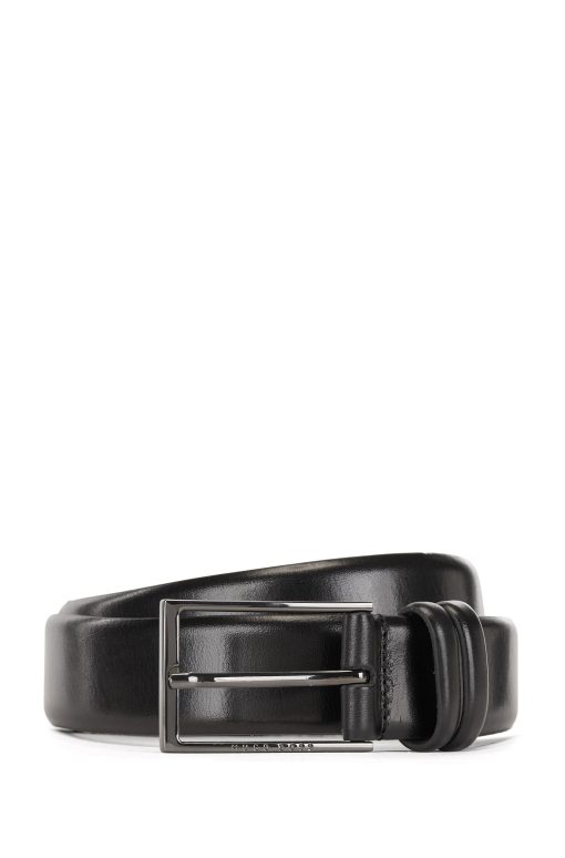 Hugo Boss Belts-Vegetable-tanned leather belt with gunmetal hardware-hugo