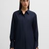 Hugo Boss Blouses-Checked, pleated slim-fit top-boss near me 4