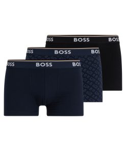 Hugo Boss Underwear-Three-pack of stretch-cotton trunks with logo waistbands-hugo boss outlet