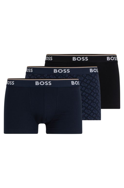 Hugo Boss Underwear-Three-pack of stretch-cotton trunks with logo waistbands-hugo boss outlet