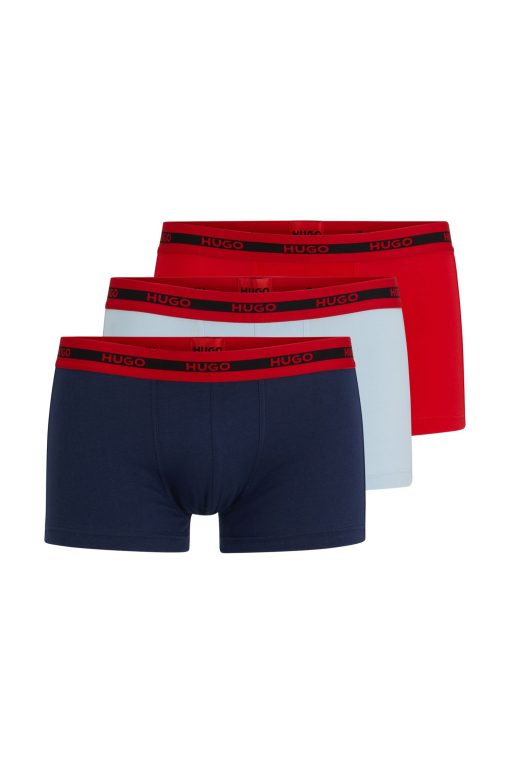 Hugo Boss Underwear-Three-pack of stretch-cotton trunks with logo waistbands-hugoboss