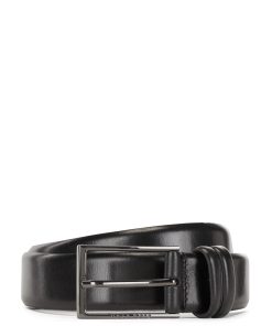 Hugo Boss Belts-Vegetable-tanned leather belt with gunmetal hardware-boss store