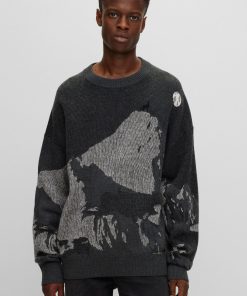 Hugo Boss Sweaters and Cardigans-Wool-blend oversize-fit sweater with seasonal jacquard-hugoboss