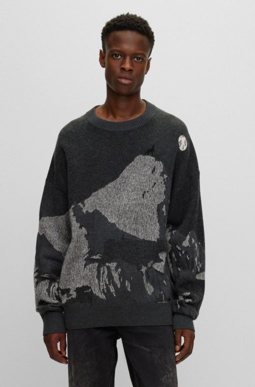 Hugo Boss Sweaters and Cardigans-Wool-blend oversize-fit sweater with seasonal jacquard-hugoboss