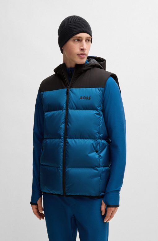 Hugo Boss Jackets and Coats-Water-repellent down gilet with logo print-boss store near me