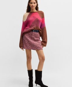 Hugo Boss Skirts-Multicolored-tweed A-line skirt with denim trims-boss store near me 2