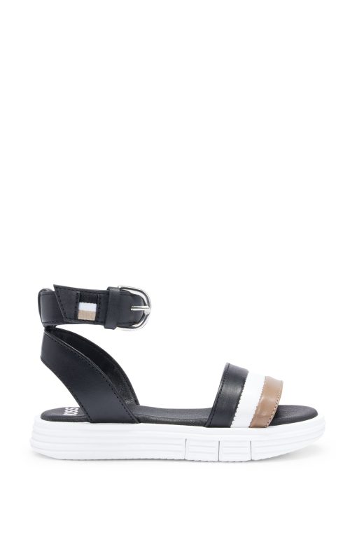 Hugo Boss-Kids' leather sandals with signature stripes-boss outlet