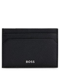 Hugo Boss Wallets and Key Rings-Brass money clip with card holder in grained leather-hugo boss store 2